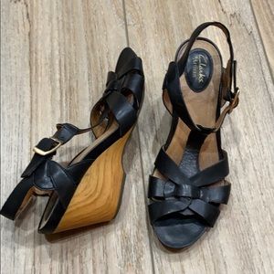 Clarks Artisan Black Leather Wedges